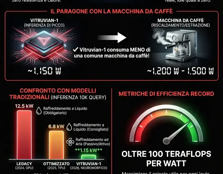 Infografica: Efficienza IA: Il Consumo Energetico di Vitruvian-1