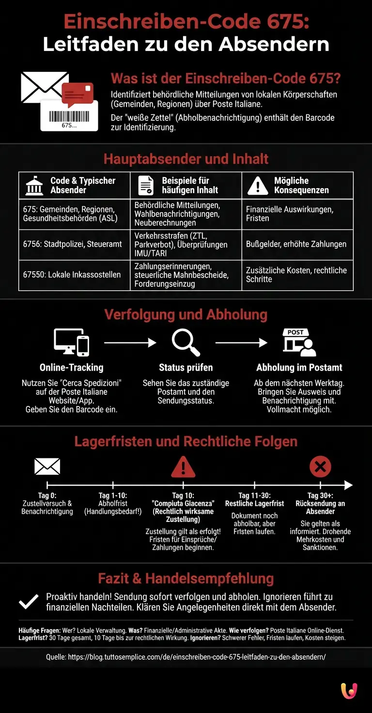 Einschreiben-Code 675: Leitfaden zu den Absendern - Zusammenfassende Infografik
