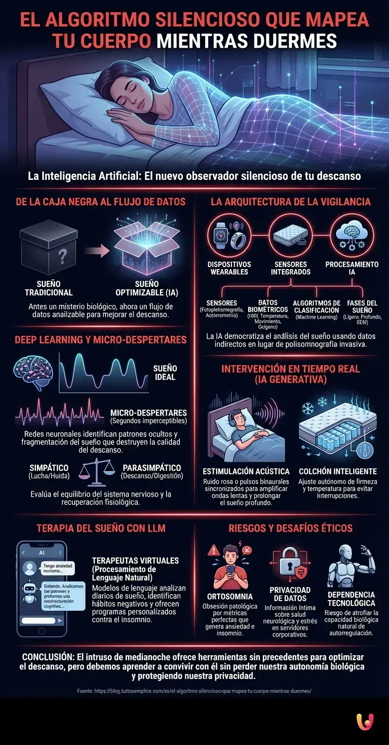 El algoritmo silencioso que mapea tu cuerpo mientras duermes - Infograf&iacute;a resumen