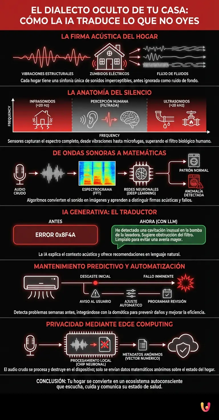 El dialecto oculto de tu casa: c&oacute;mo la IA traduce lo que no oyes - Infograf&iacute;a resumen