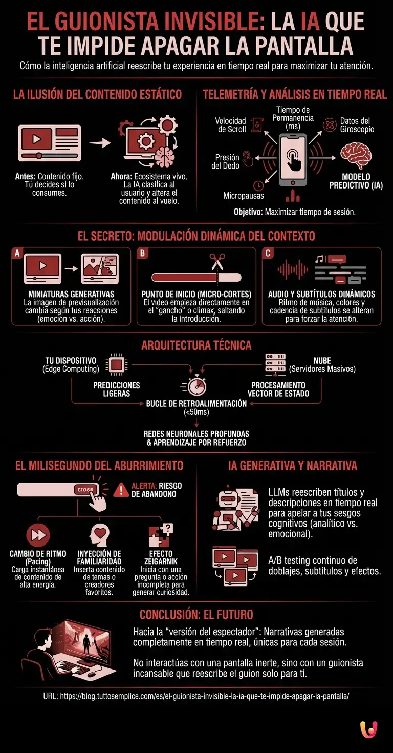 El guionista invisible: la IA que te impide apagar la pantalla - Infograf&iacute;a resumen