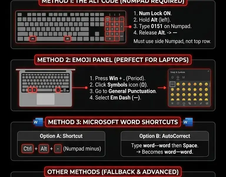 Infografica: Em Dash on Windows: Complete Guide (10 and 11)