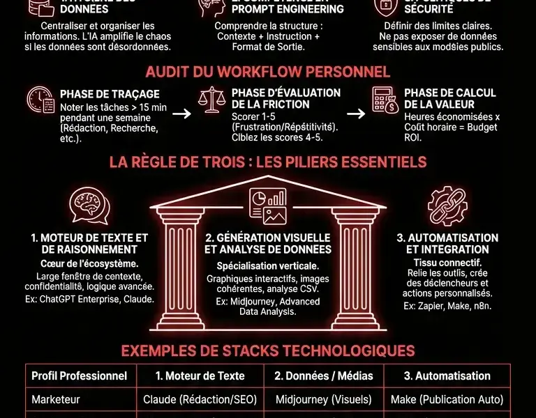 Infografica: G&eacute;rer la Surcharge d'IA : Choisir les 3 Outils Essentiels