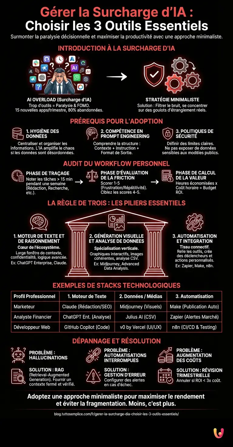 G&eacute;rer la Surcharge d'IA : Choisir les 3 Outils Essentiels - Infographie r&eacute;sumant