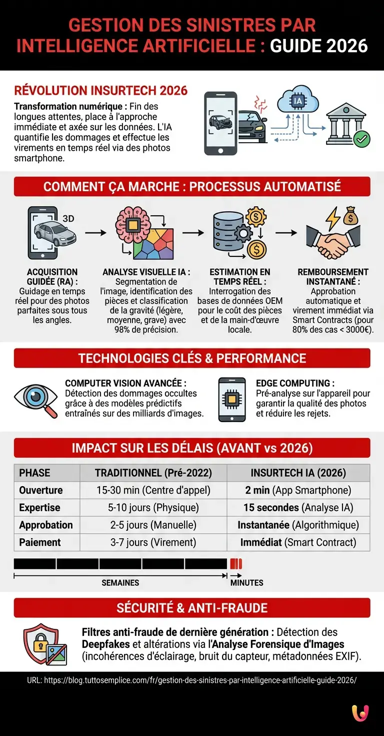 Gestion des Sinistres par Intelligence Artificielle : Guide 2026 - Infographie r&eacute;sumant
