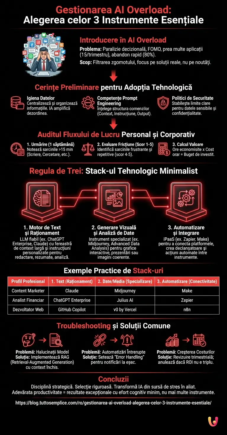 Gestionarea AI Overload: Alegerea celor 3 Instrumente Esențiale - Infografic rezumativ