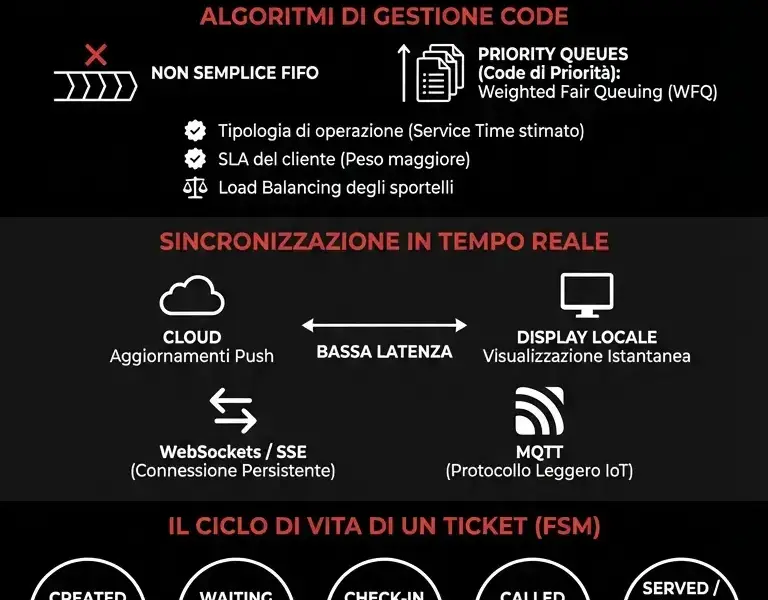 Infografica: Gestione Code e Ticket App Poste: Analisi Tecnica