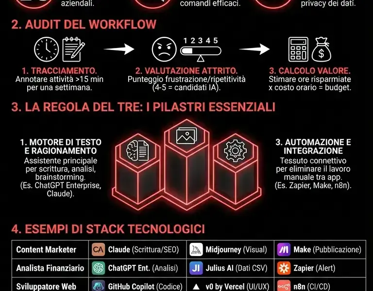 Infografica: Gestire l'Overload da IA: Scegliere i 3 Strumenti Essenziali