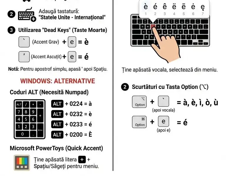 Infografica: Ghid: Accentele Tastaturii Englezești pe Windows și Mac