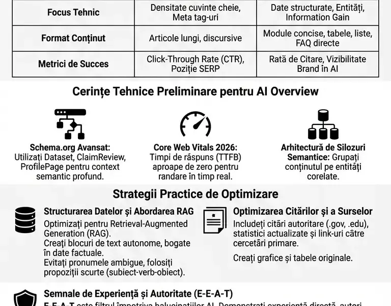 Infografica: Ghid Complet despre GEO vs SEO pentru AI Overview