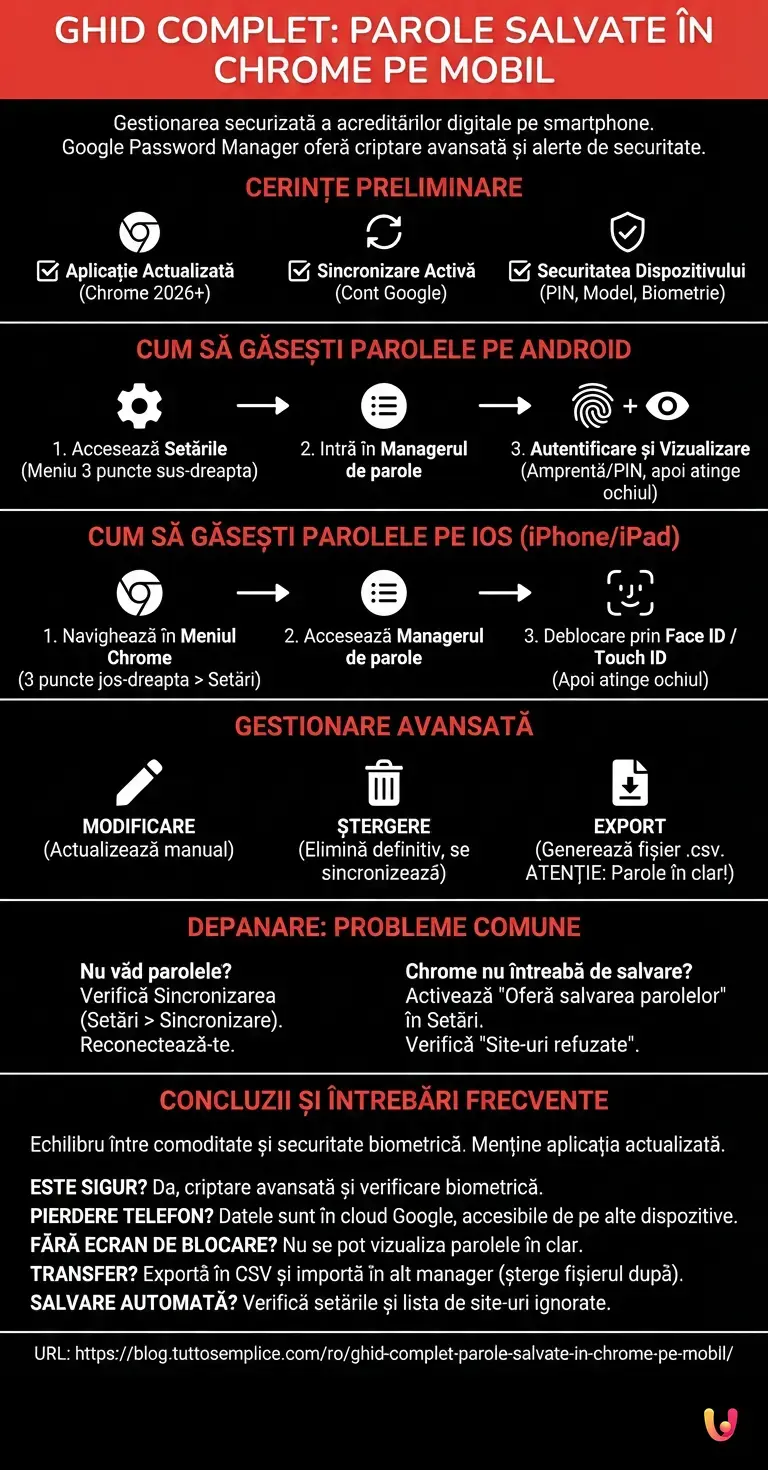 Ghid Complet: Parole Salvate &icirc;n Chrome pe Mobil - Infografic rezumativ