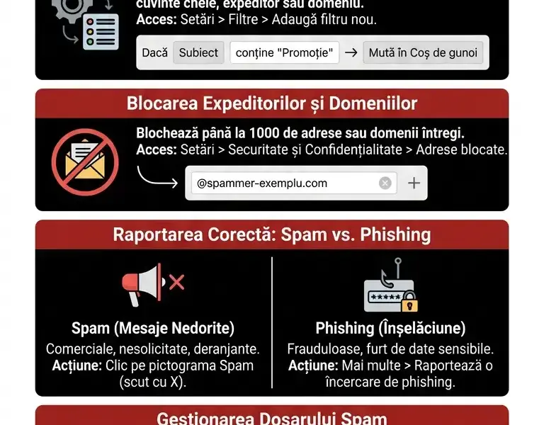 Infografica: Ghid Complet pentru Filtrul Spam Yahoo: Gestionare și Configurare
