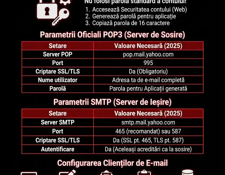 Infografica: Ghid Complet pentru Parametrii POP3 Yahoo Mail (2025)
