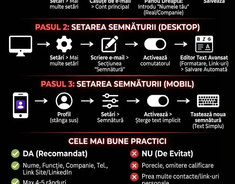 Infografica: Ghid Complet pentru Personalizarea Semnăturii și a Numelui pe Yahoo Mail