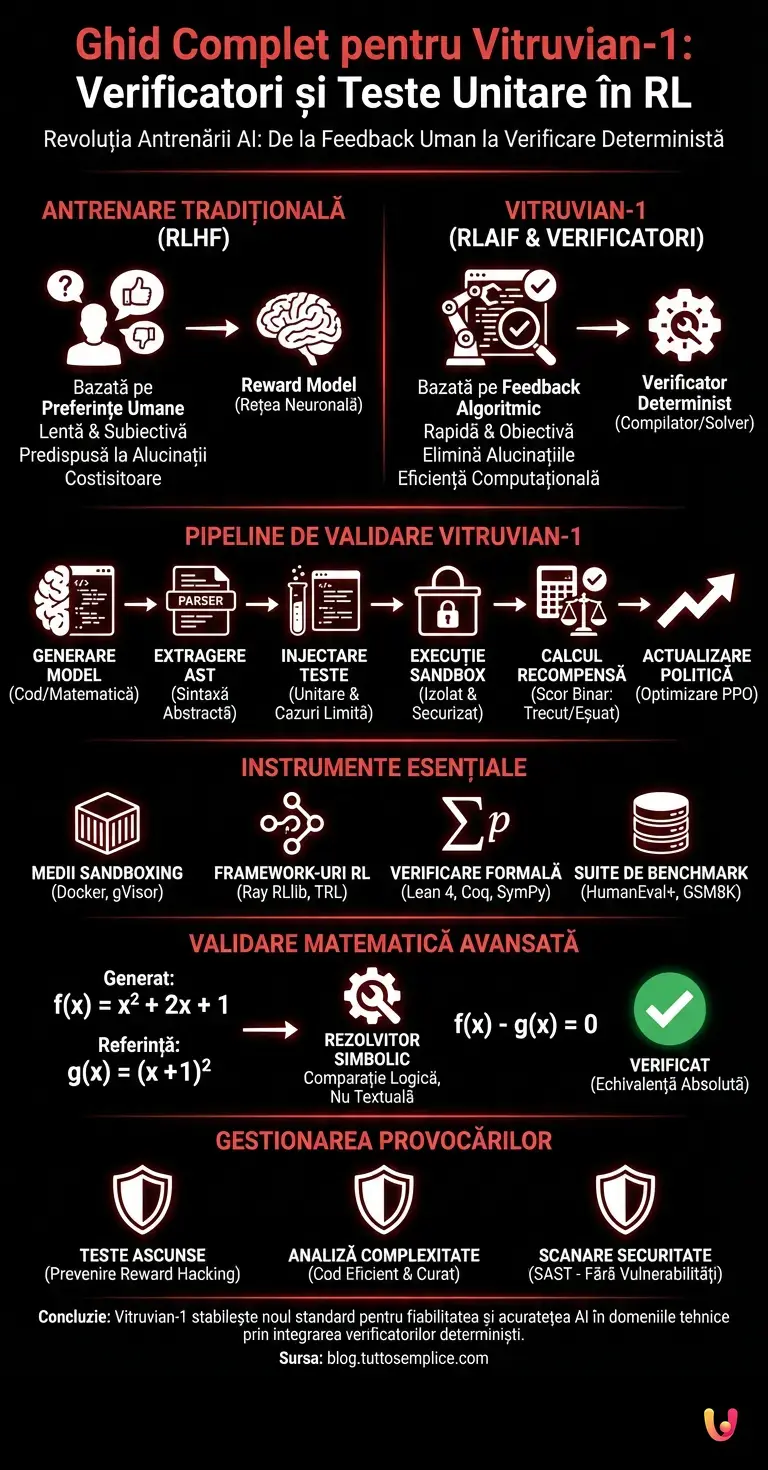 Ghid Complet pentru Vitruvian-1: Verificatori și Teste Unitare în RL - Infografic rezumativ