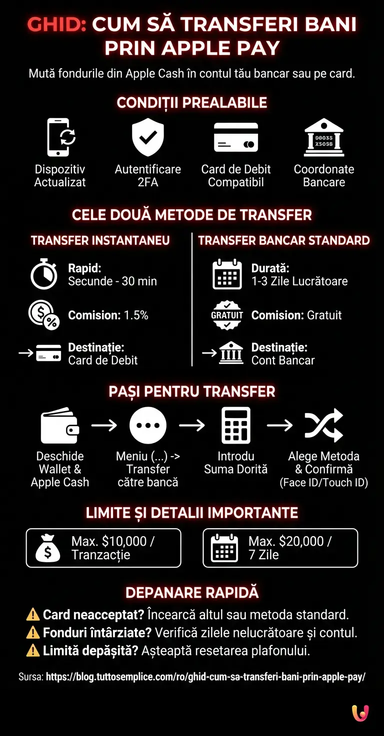 Ghid: Cum să transferi bani prin Apple Pay - Infografic rezumativ