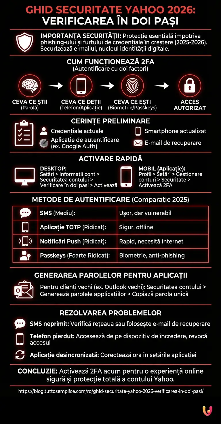 Ghid Securitate Yahoo 2026: Verificarea &icirc;n Doi Pași - Infografic rezumativ
