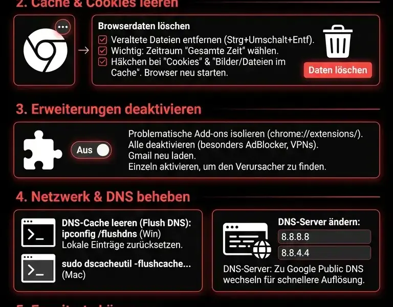 Infografica: Gmail l&auml;dt nicht in Chrome: Die komplette Anleitung zur Fehlerbehebung