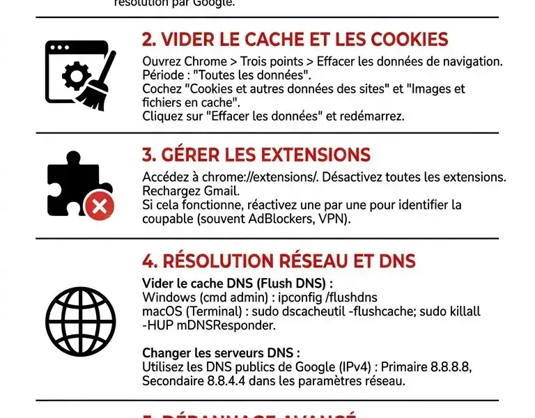 Infografica: Gmail ne charge pas sur Chrome : Guide complet de d&eacute;pannage