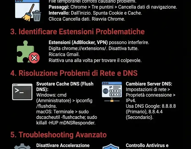 Infografica: Gmail non carica su Chrome: Guida Completa per Risolvere
