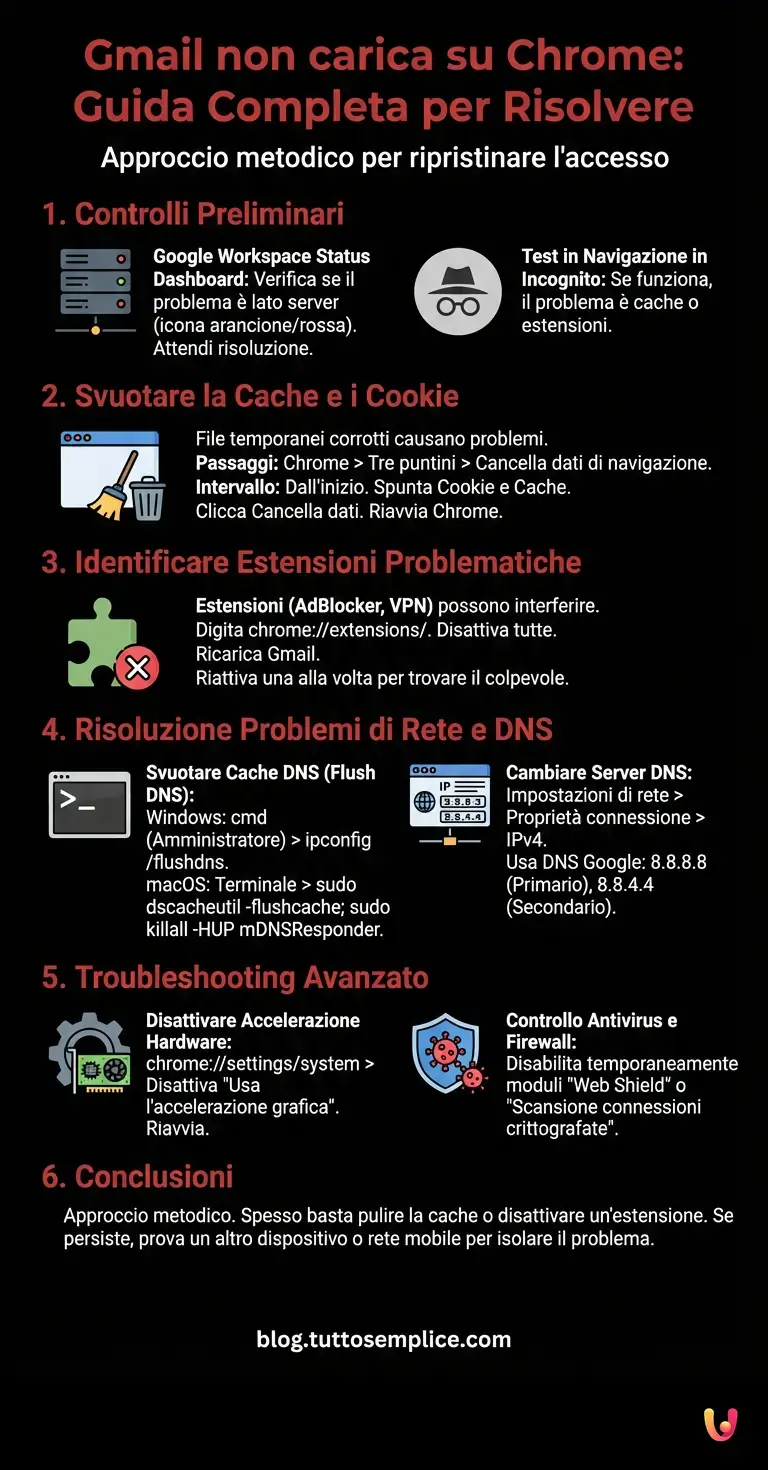 Gmail non carica su Chrome: Guida Completa per Risolvere - Infografica riassuntiva