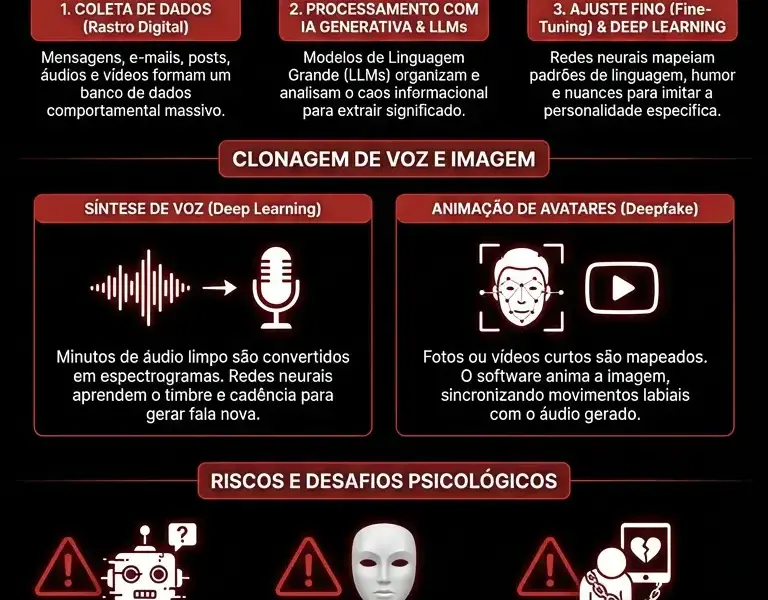 Infografica: Grief Tech: O algoritmo que recria a mente de quem j&aacute; partiu.