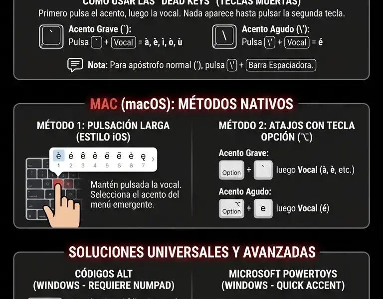 Infografica: Gu&iacute;a: Acentos en Teclado Ingl&eacute;s en Windows y Mac