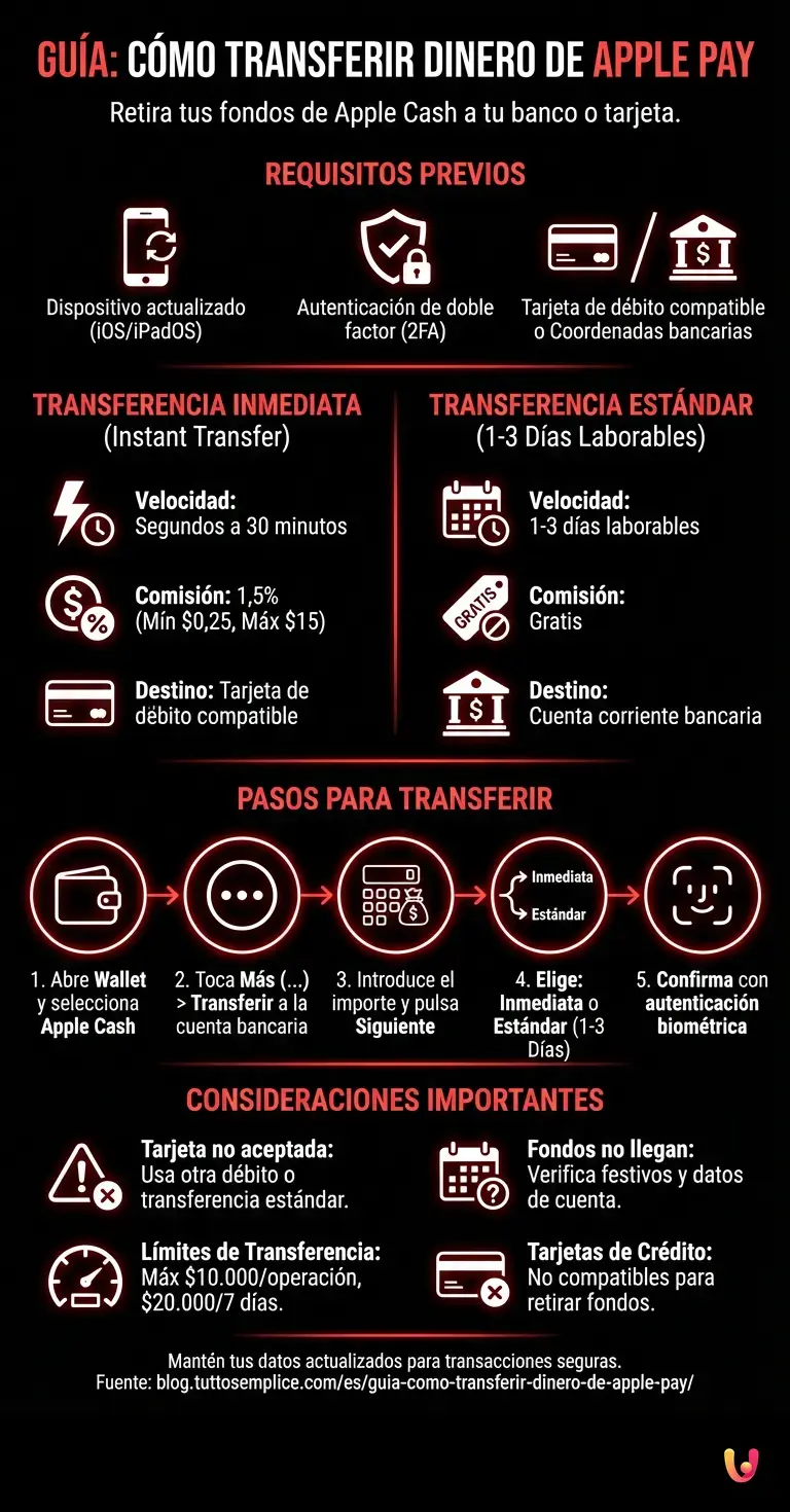 Guía: Cómo transferir dinero de Apple Pay - Infografía resumen