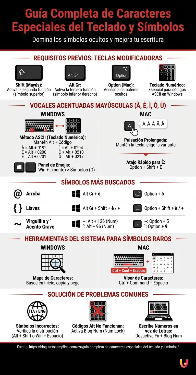 Gu&iacute;a Completa de Caracteres Especiales del Teclado y S&iacute;mbolos - Infograf&iacute;a resumen