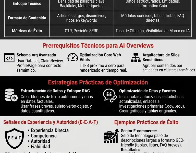 Infografica: Gu&iacute;a Completa de GEO vs SEO para los AI Overviews