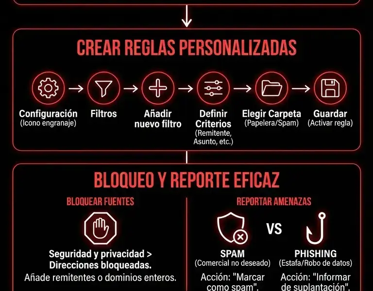 Infografica: Gu&iacute;a Completa del Filtro de Spam de Yahoo: Gesti&oacute;n y Configuraci&oacute;n