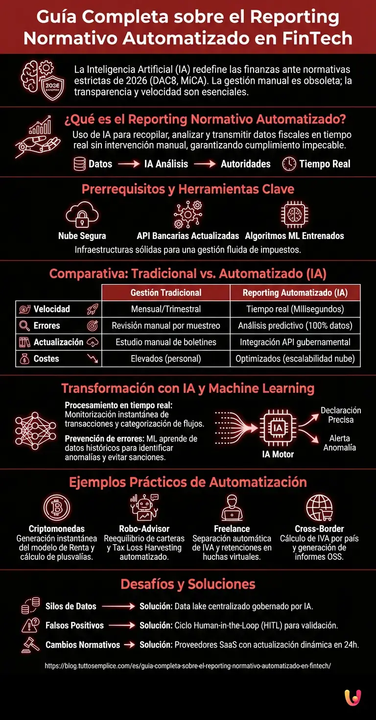 Gu&iacute;a Completa sobre el Reporting Normativo Automatizado en FinTech - Infograf&iacute;a resumen