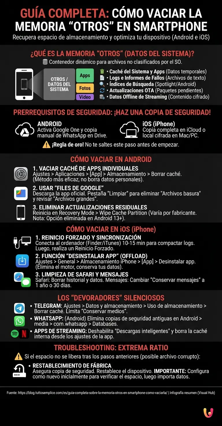 Guía Completa sobre la Memoria Otros en Smartphone: Cómo Vaciarla - Infografía resumen