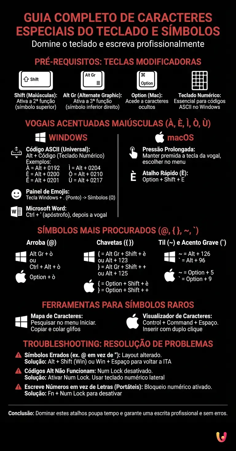Guia Completo de Caracteres Especiais do Teclado e S&iacute;mbolos - Infogr&aacute;fico resumido