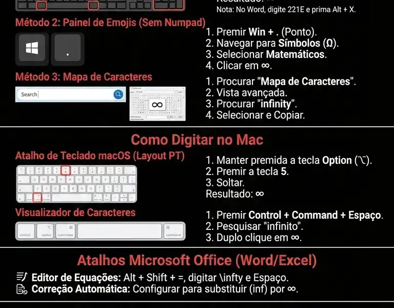 Infografica: Guia Completo do S&iacute;mbolo de Infinito no Teclado em PC e Mac