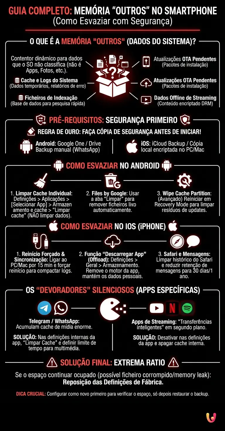 Guia Completo sobre a Mem&oacute;ria Outros no Smartphone: Como Esvazi&aacute;-la - Infogr&aacute;fico resumido