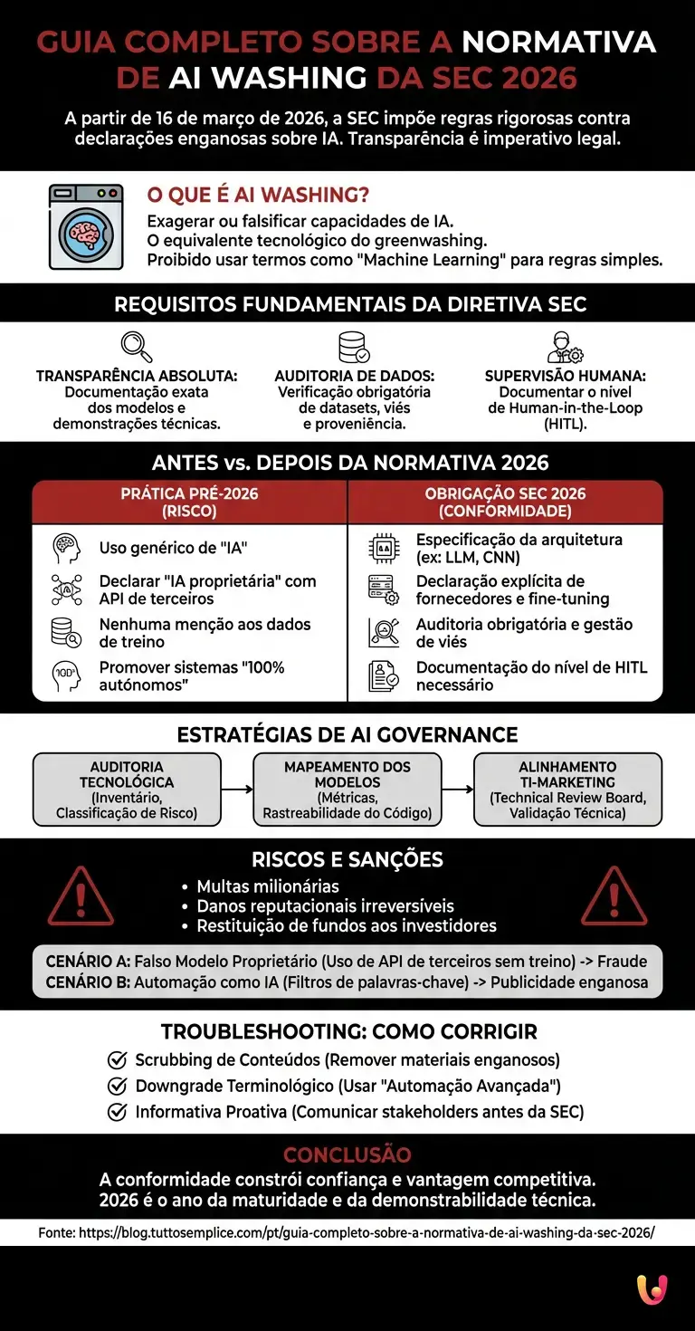 Guia Completo sobre a Normativa de AI Washing da SEC 2026 - Infogr&aacute;fico resumido