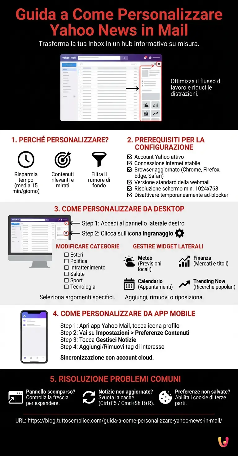 Guida a Come Personalizzare Yahoo News in Mail - Infografica riassuntiva
