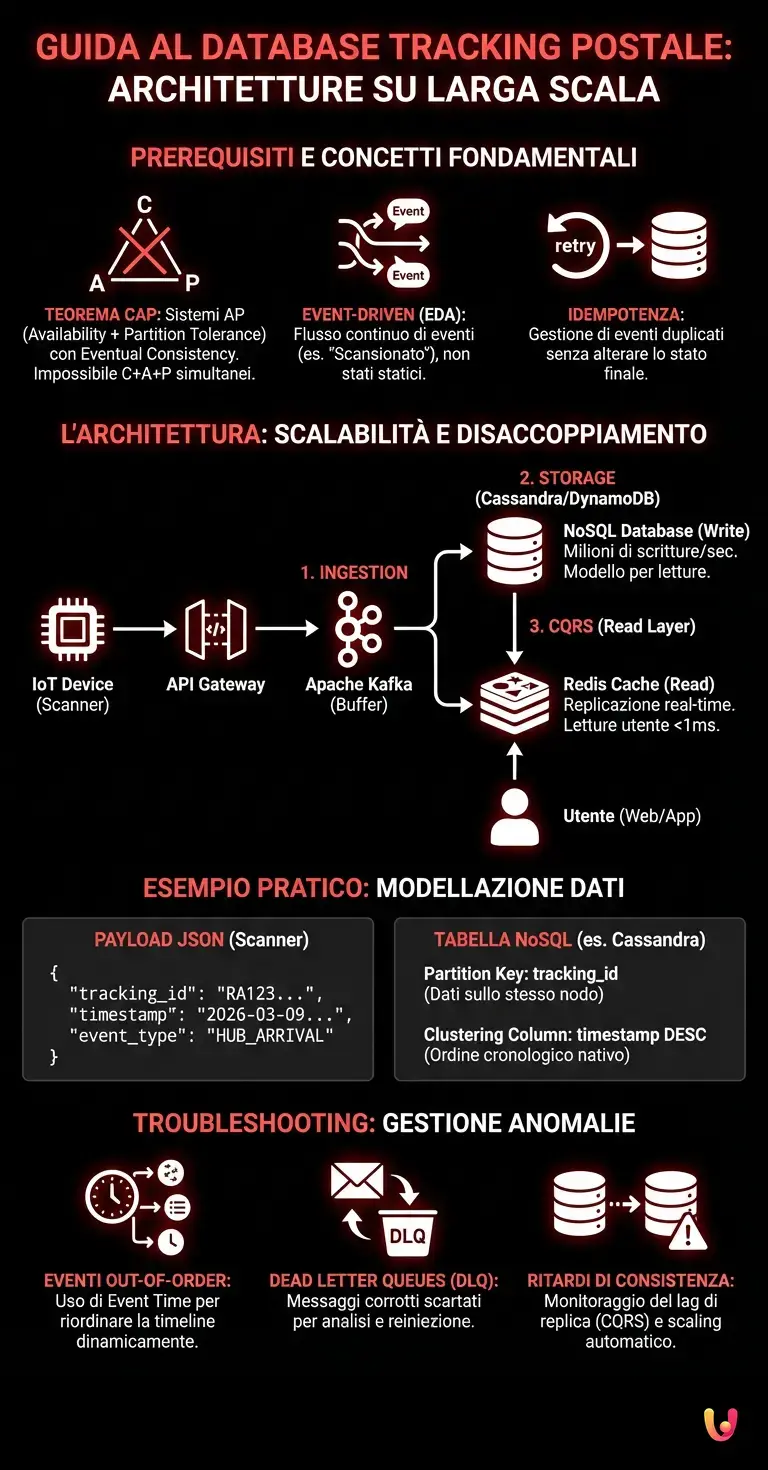 Guida al database tracking postale: architetture su larga scala - Infografica riassuntiva