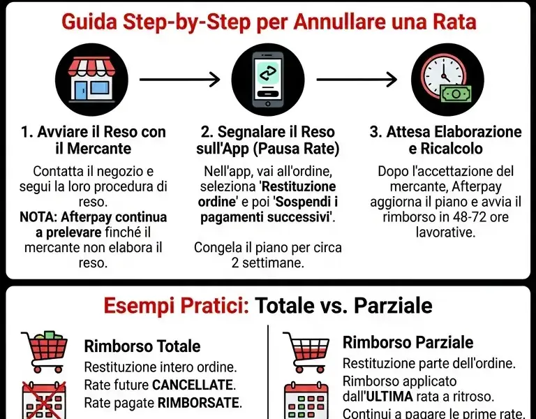 Infografica: Guida al Rimborso Afterpay: Come Annullare una Rata