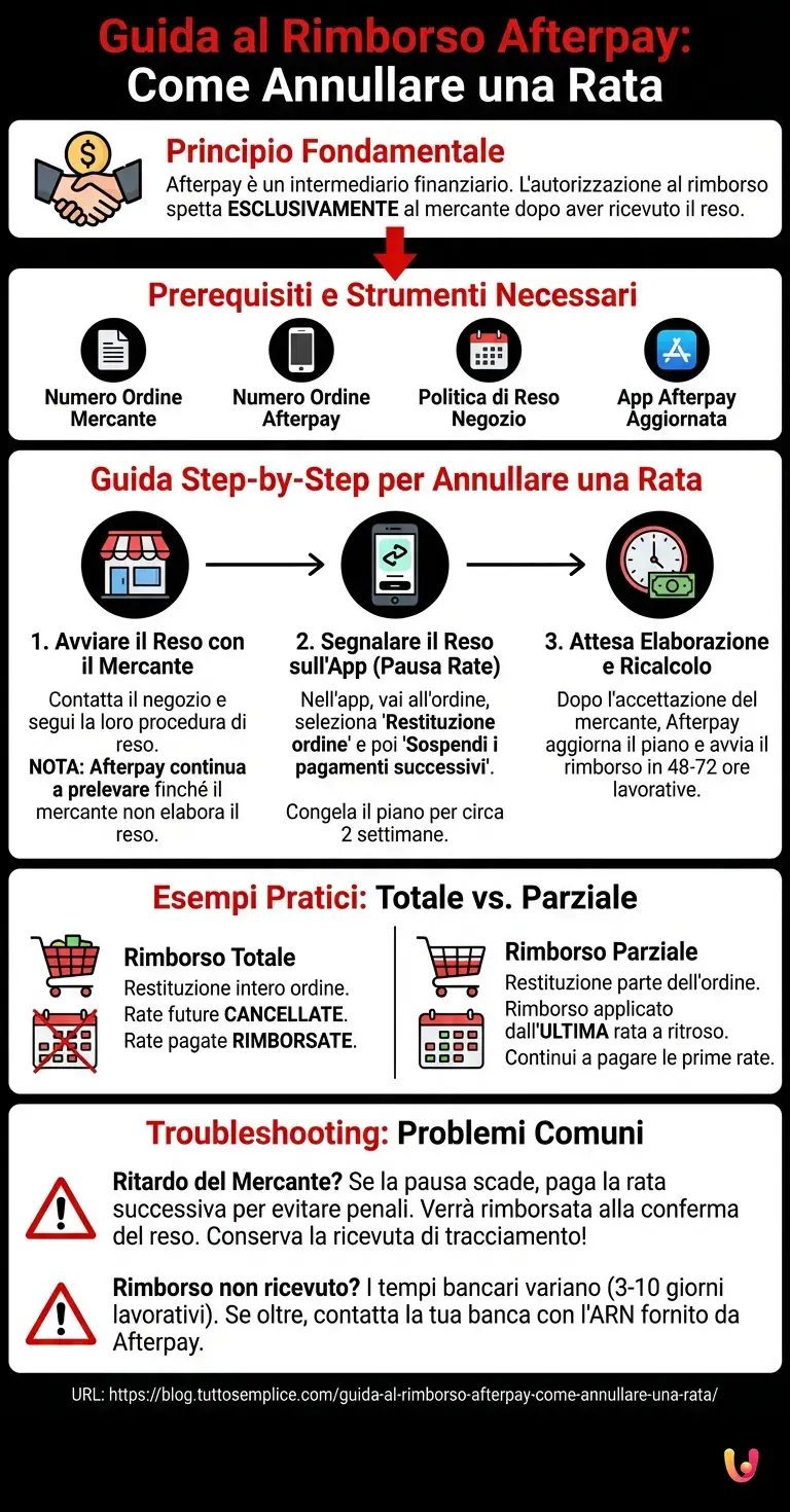 Guida al Rimborso Afterpay: Come Annullare una Rata - Infografica riassuntiva