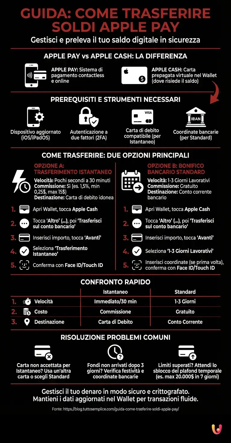 Guida: Come trasferire soldi apple pay - Infografica riassuntiva