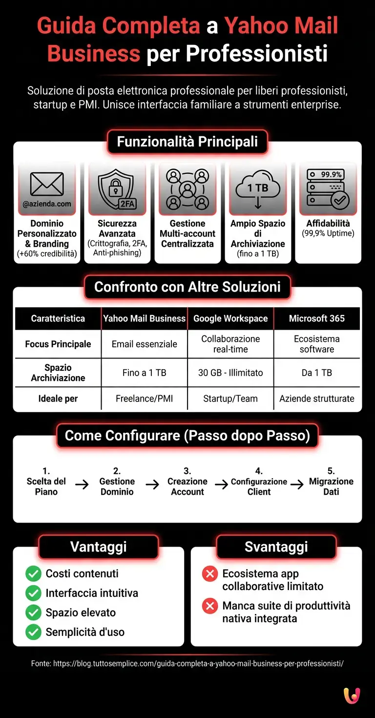 Guida Completa a Yahoo Mail Business per Professionisti - Infografica riassuntiva