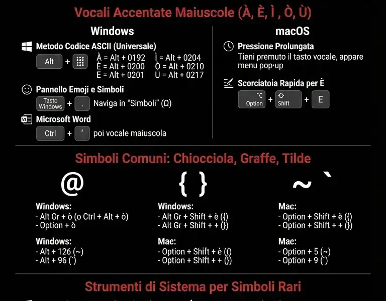 Infografica: Guida Completa ai Caratteri Speciali Tastiera e Simboli