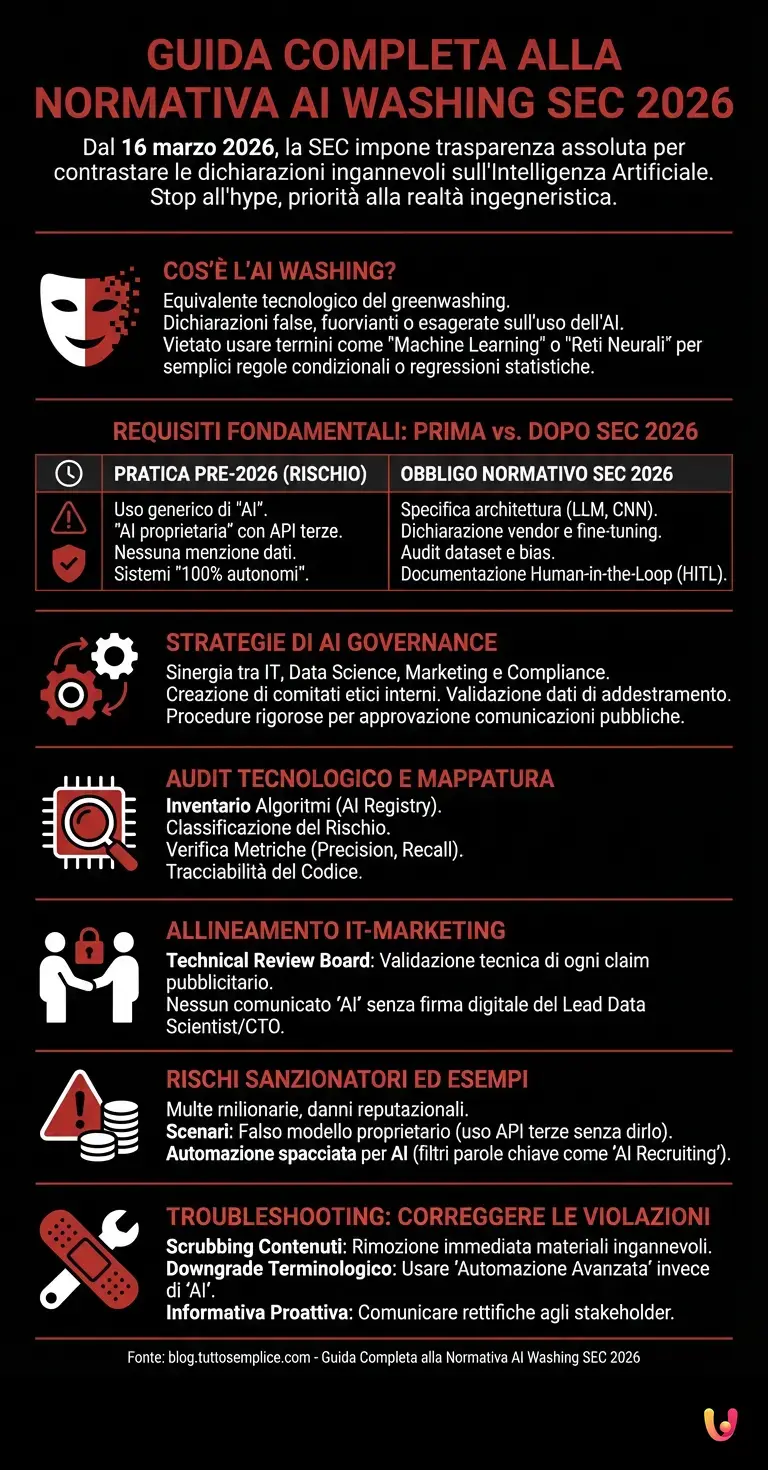 Guida Completa alla Normativa AI Washing SEC 2026 - Infografica riassuntiva