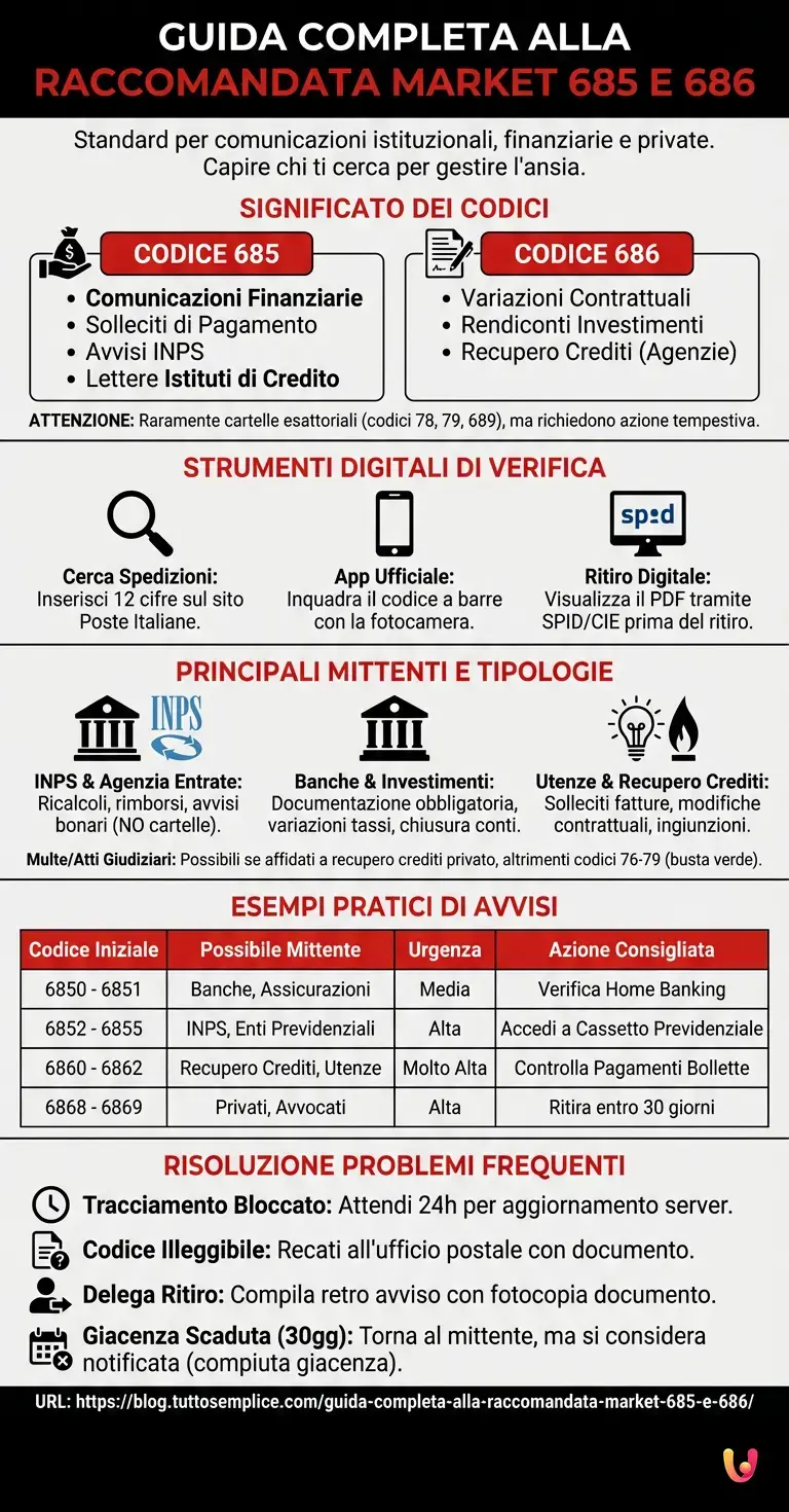 Guida Completa alla Raccomandata Market 685 e 686 - Infografica riassuntiva