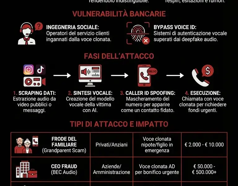 Infografica: Guida Completa alla Truffa Clonazione Voce e Deepfake