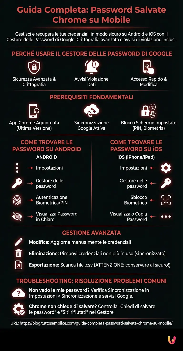Guida Completa: Password Salvate Chrome su Mobile - Infografica riassuntiva