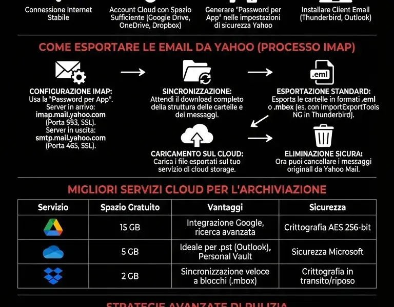 Infografica: Guida Completa per Liberare Spazio Yahoo con il Cloud