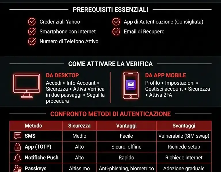 Infografica: Guida Sicurezza Yahoo 2026: Verifica in Due Passaggi